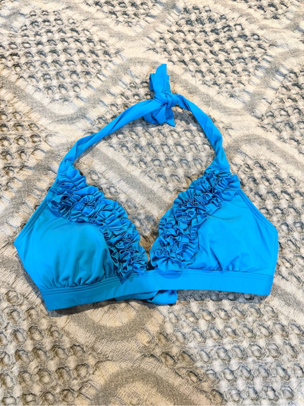 Blue Ruffled Triangle Bikini Top - Picture 3 of 8